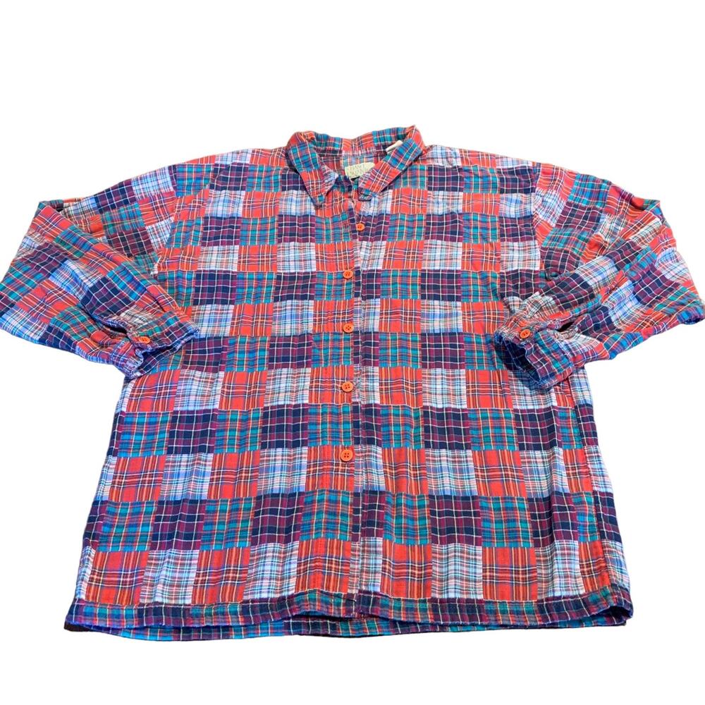 Vintage Chance Encounters Patchwork Boho Retro Button Up Long Sleeve Shirt Top